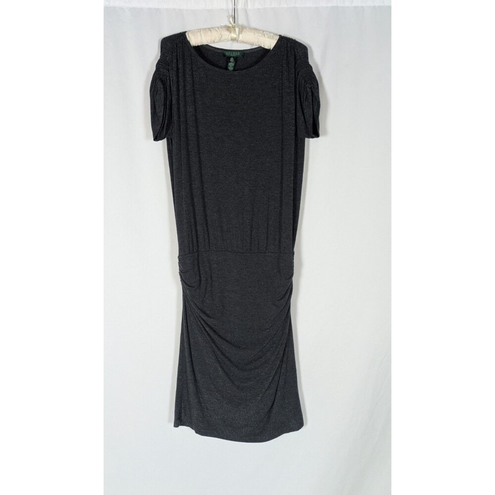 Lauren Ralph Lauren Stretch Jersey Sheath Dress 6 Charcoal Grey Ruched Blouson 6